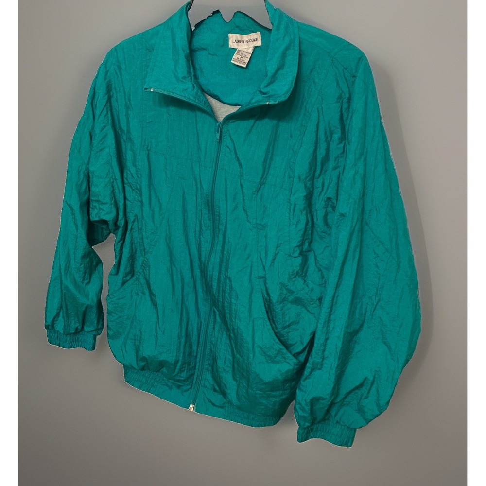 Lauren Brooke Windbreaker Jacket Size M Vintage 90s Jewel Tone Green Teal